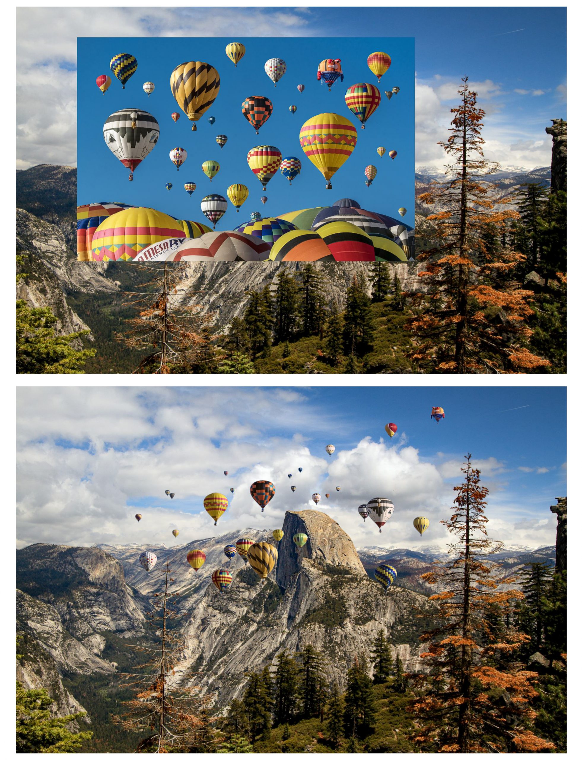 Photoshop Verbesserte Objektauswahl Beispiel Heißluftballons im Yosemite